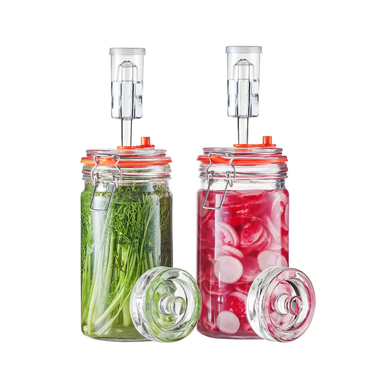 1-Liter Fermentation Jars with Airlocks & Glass Weights – Set of 2 Mason Jars for Sauerkraut, Kimchi, Pickles & Fermented Vegetables”