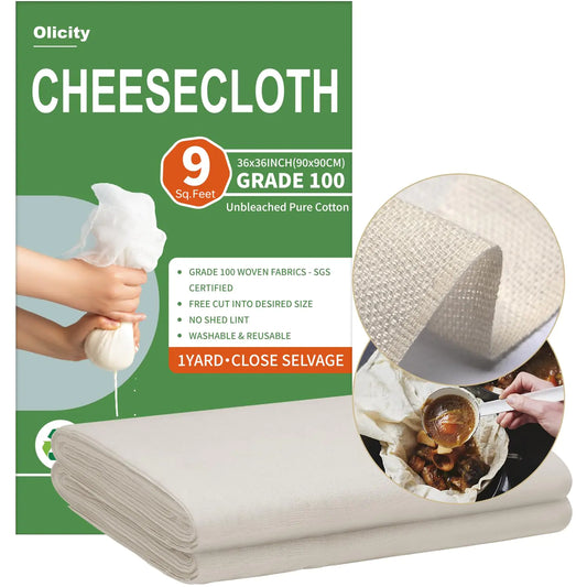 Reusable Cheesecloth Grade 100, 36x36" Unbleached Cotton Fine Mesh for Straining, Cooking & Crafting